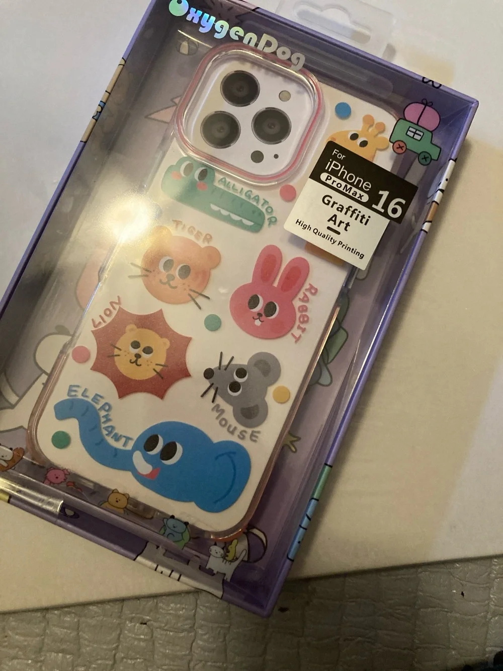 Cute Animal Graffiti Phone Case for iPhone 16 Pro Max - White